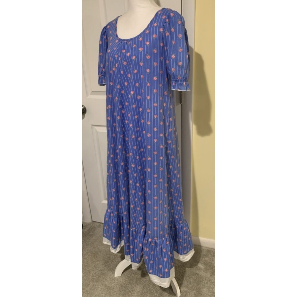 Vintage ISLAND FASHIONS HONOLULU Womens Dress Sz 4 Blue Maxi Mumu Retro Hawaii - Picture 2 of 11